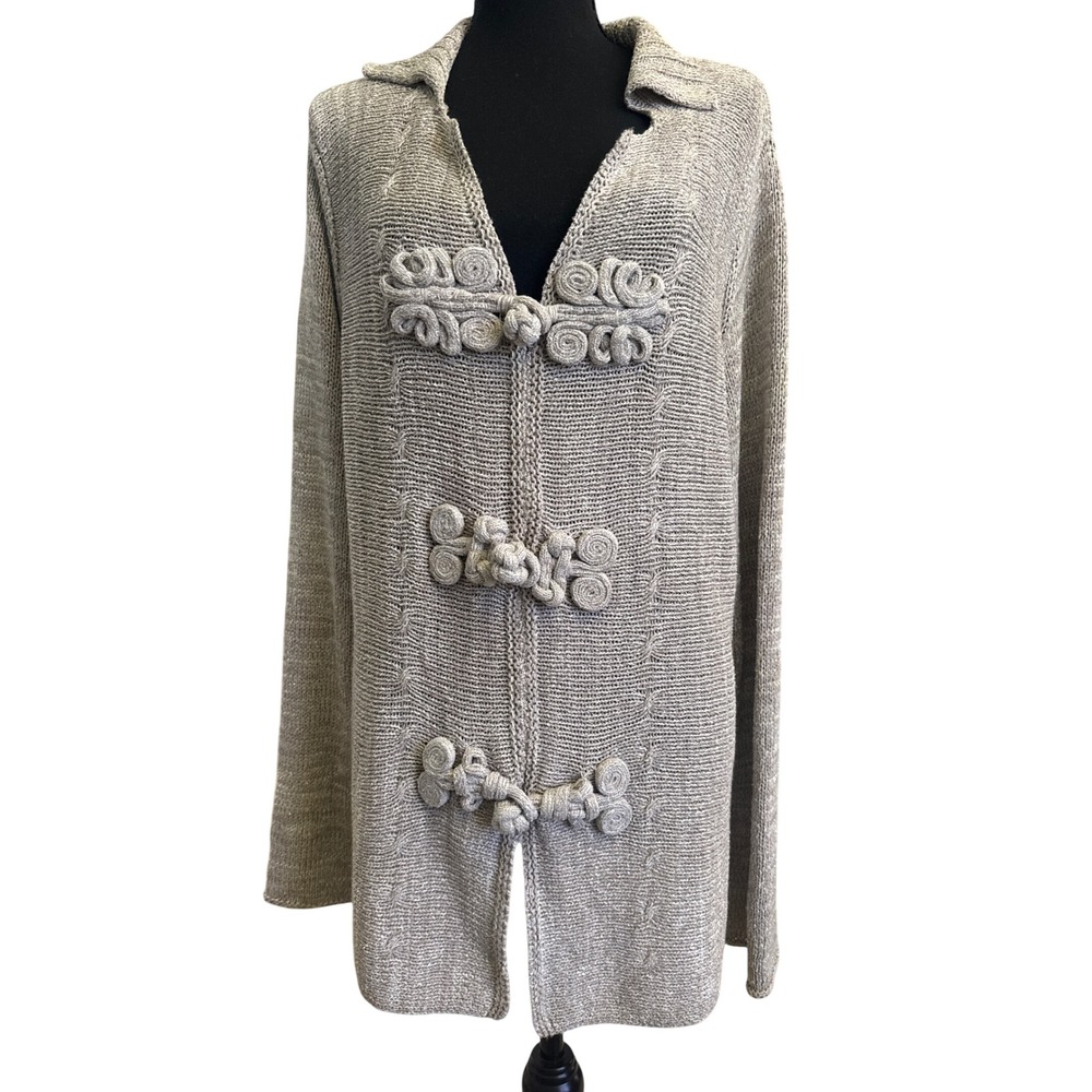 Coldwater Creek Metallic Taupe Frog Closure Cardigan Sweater Plus 1X 16W-18W